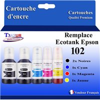 Lot de 5 Bouteilles d'encre compatible avec Epson 102