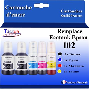 Lot de 5 Bouteilles d'encre compatible avec Epson 102