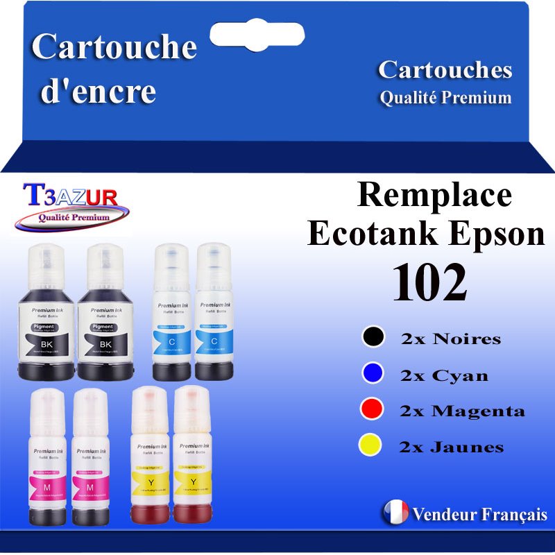 Lot de 8 Bouteilles d'encre compatible avec Epson 102