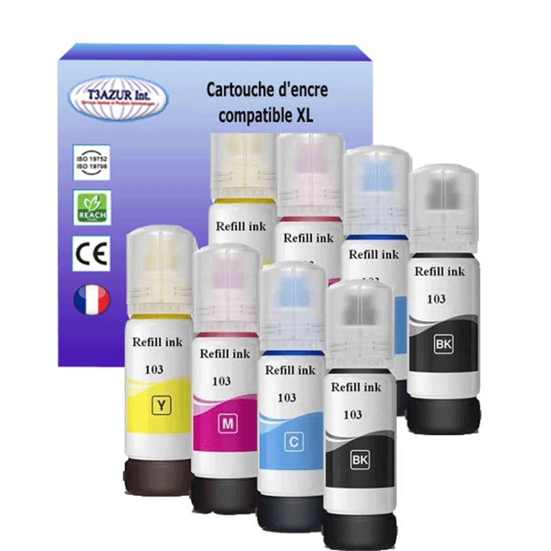 Lot de 8 Encres compatibles Epson 103 - 70ml