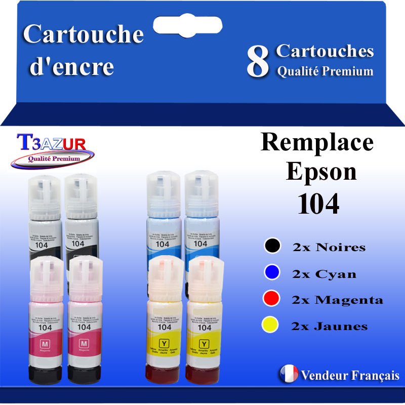 Lot de 8 Encres compatibles Epson 104 - 70ml