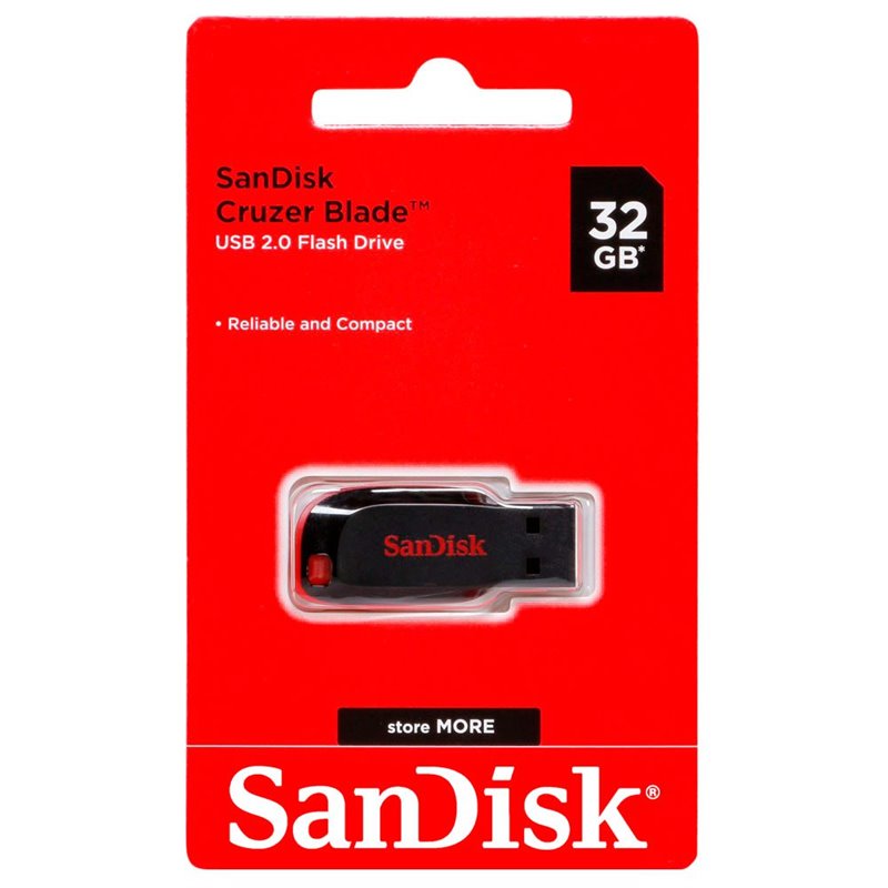 Sandisk Cruzer Blade USB 2.0 Mémoire 32 Go - Ultra Compact - Couleur Noir/Rouge