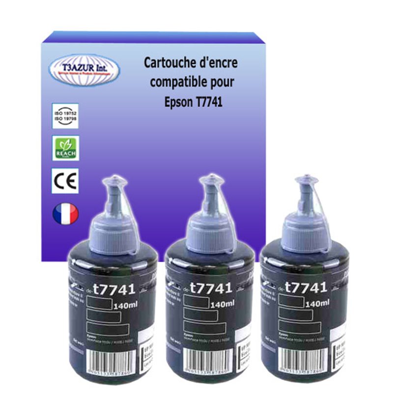 Lot de 3 Cartouches compatibles Epson T7741 (C13T774140)  - Noire 140ml