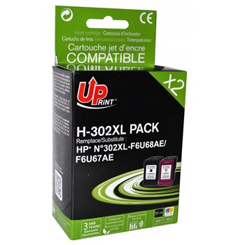 Uprint - Cartouche compatible HP 302XL (F6U68AE / F6U67AE) - (Noire+Couleur) - 20ml (600p) + 18ml (400p)