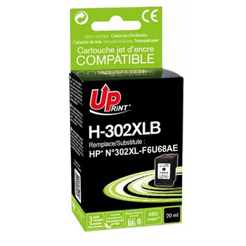 Uprint - Cartouche compatible HP 302XL (F6U68AE/F6U66AE) - Noire - 20ml (600p)