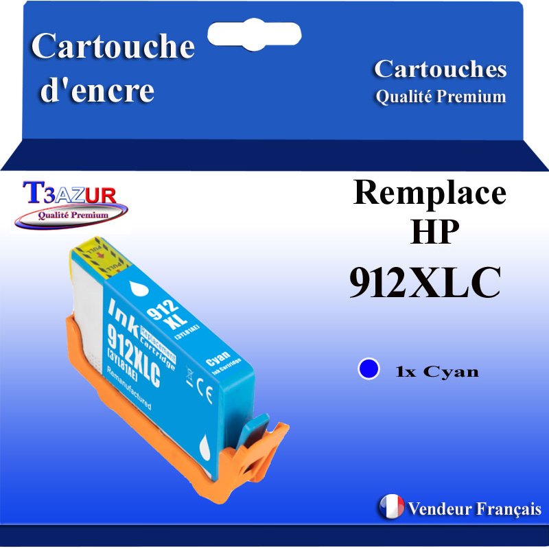 Cartouche compatible avec HP 912XL (3YL81AE/3YL77AE) - Cyan - 825p