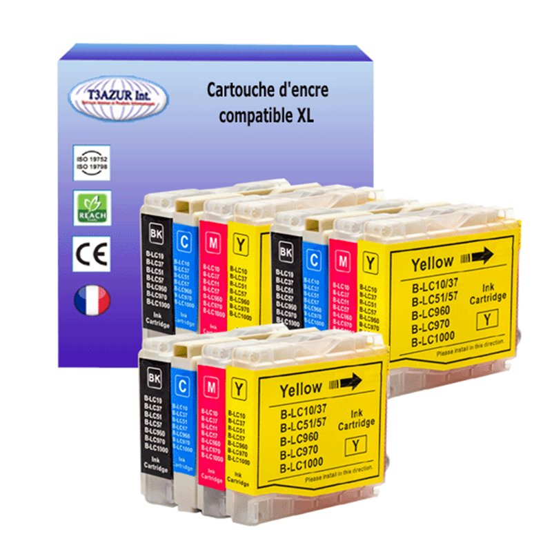 Lot de 12 Cartouches compatibles Brother LC1000/LC970 XL