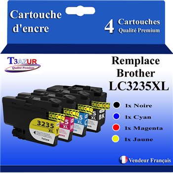 Lot de 4 Cartouches compatibles Brother LC3235XL (LC-3235Y) XL- Jaune