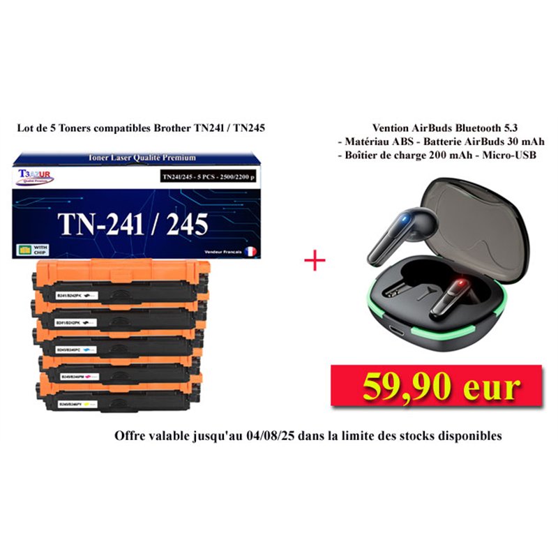 Lot de 5 Toners compatibles Brother TN241 / TN245 Lot de 5 Toners compatibles Brother TN241 / TN245