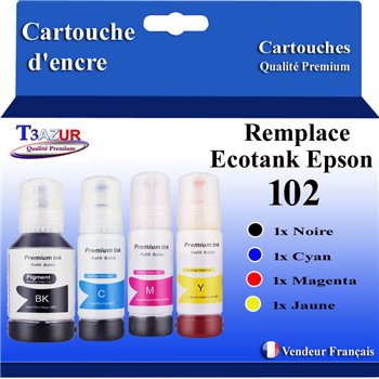 Lot de 4 Bouteilles d'encre compatible avec Epson 102