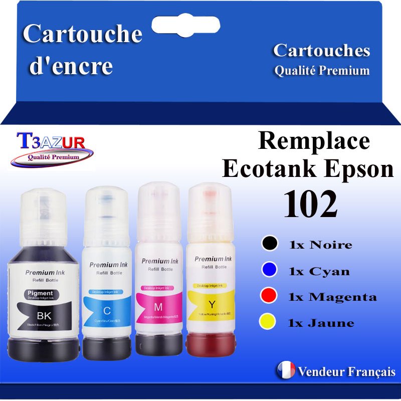 Lot de 4 Bouteilles d'encre compatible avec Epson 102