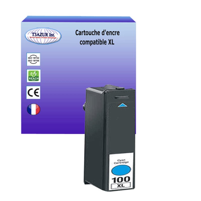 Cartouche compatible Lexmark 100XL (14N1069E/14N1093E/14N0900E/14N0920E) - Cyan- 12,50ml