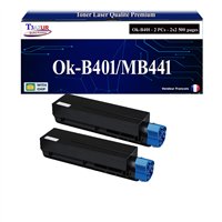 Lot de 2 Toners Compatibles OKI B401 Noir – T3AZUR – Haute Qualité pour OKI B401 / MB441 / MB451