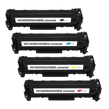 Lot de 4 Toners compatibles HP CC530A/CE410X/CE410A/CF380X/CF380A