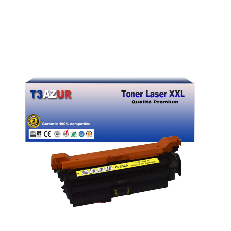 Toner compatible HP CF332A (654A)- Jaune- 15 000 pages