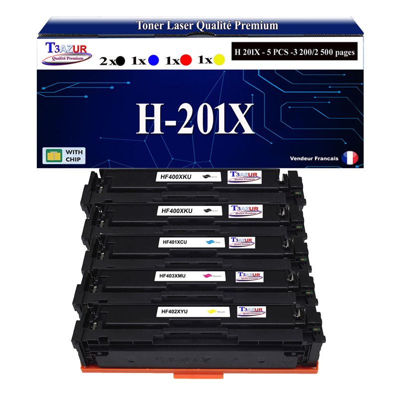 Lot de 5 Toners compatibles HP CF400X/ CF401A/ CF402A/ CF403A Lot de 5 Toners compatibles HP CF400X/ CF401A/ CF402A/ CF403A