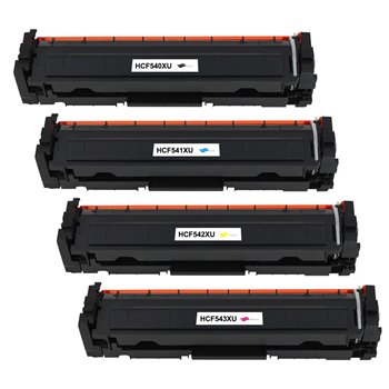 Lot de 4 Toners compatibles HP CF540X/ CF541A / CF542A / CF543A (203X/203A)