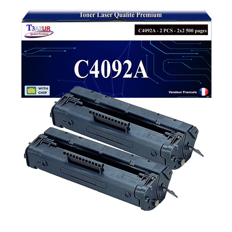 Lot de 2 Toners compatibles HP C4092A (92A) - 2 500 pages Lot de 2 Toners compatibles HP C4092A (92A) - 2 500 pages