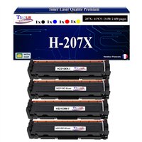 Lot de 4 Cartouches de toner génériques HP W2210X/W2210A - Remplace 207X/207A (avec puce)