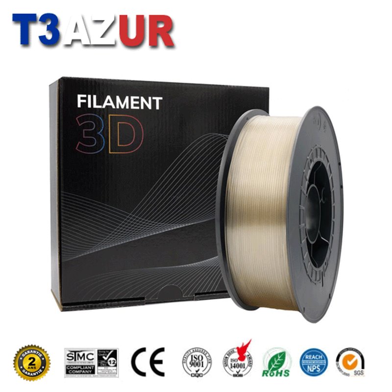 Filament d'imprimante PLA 3D - Diamètre 1.75mm - Bobine 1kg - Couleur Transparente