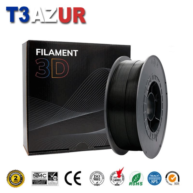Filament d'imprimante PLA 3D - Diamètre 1.75mm - Bobine 1kg - Couleur Noir