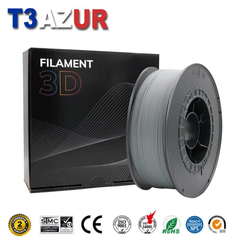 Filament d'imprimante PLA 3D - Diamètre 1.75mm - Bobine 1kg - Couleur Gris