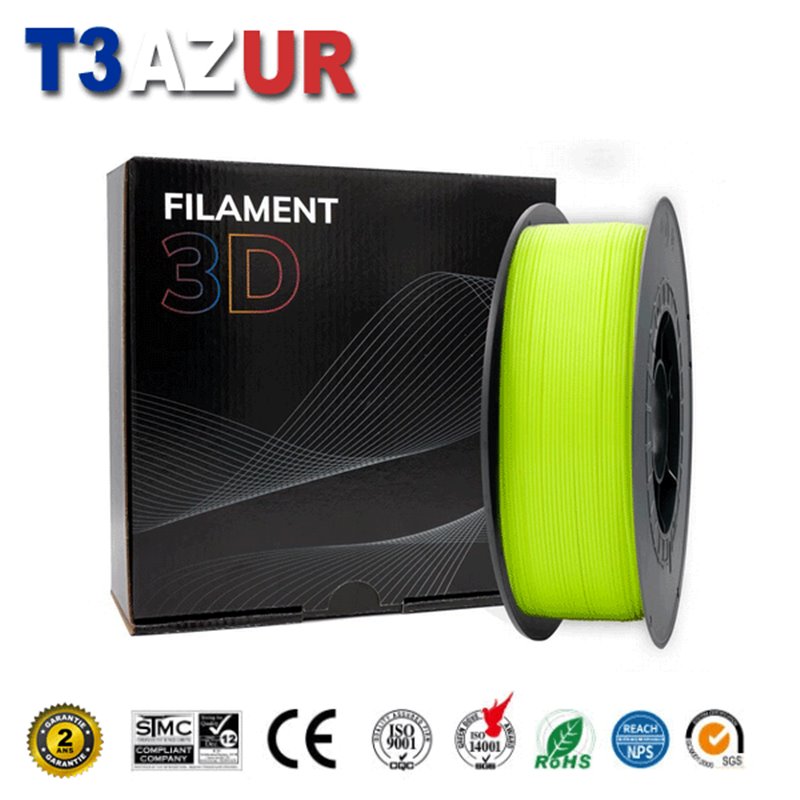 Filament d'imprimante PLA 3D - Diamètre 1.75mm - Bobine 1kg - Couleur Jaune Fluo