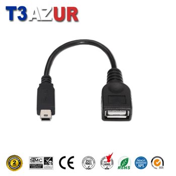 Aisens Câble USB 2.0 OTG - Type Mini B Mâle-A Femelle - 15cm - Couleur Noir