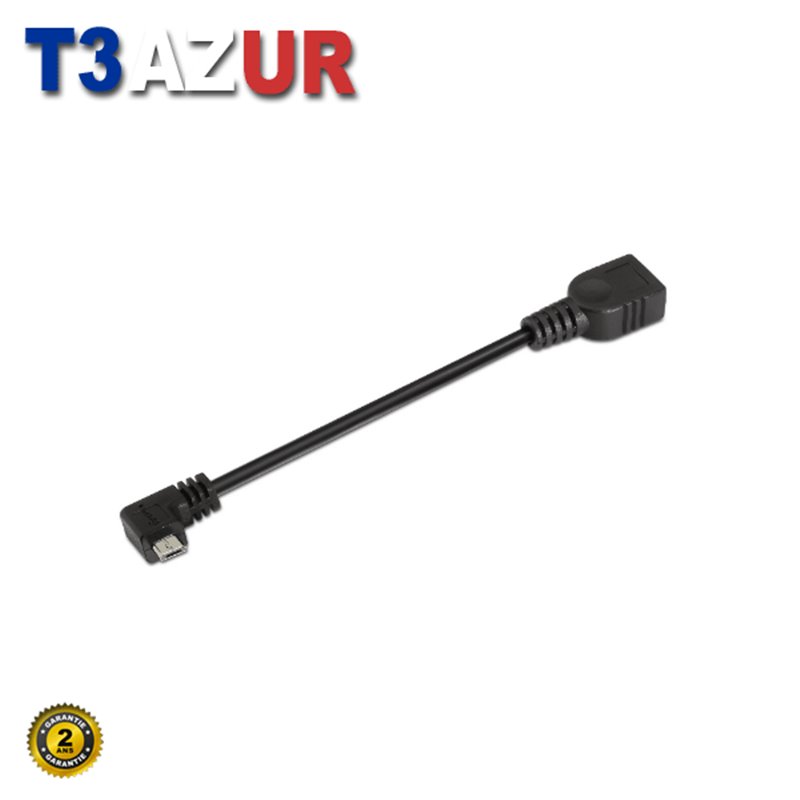 Aisens Câble USB 2.0 OTG Coudé - Type Micro B Mâle-A Femelle - 15cm - Couleur Noir