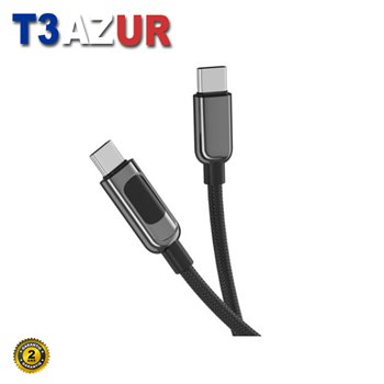 XO Câble Tressé USB-C Mâle vers USB-C Mâle 60W avec Affichage LED - Charge + Transmission de Données Haut Débit - Longueur 1m