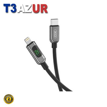 XO Câble Tressé USB-C Mâle vers Lightning Mâle 20W avec Affichage LED - Charge + Transmission de Données Haut Débit - Longueur 1