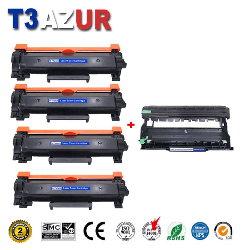 4 Toners+Tambour compatibles Brother TN2420/ TN2410/ DR2400