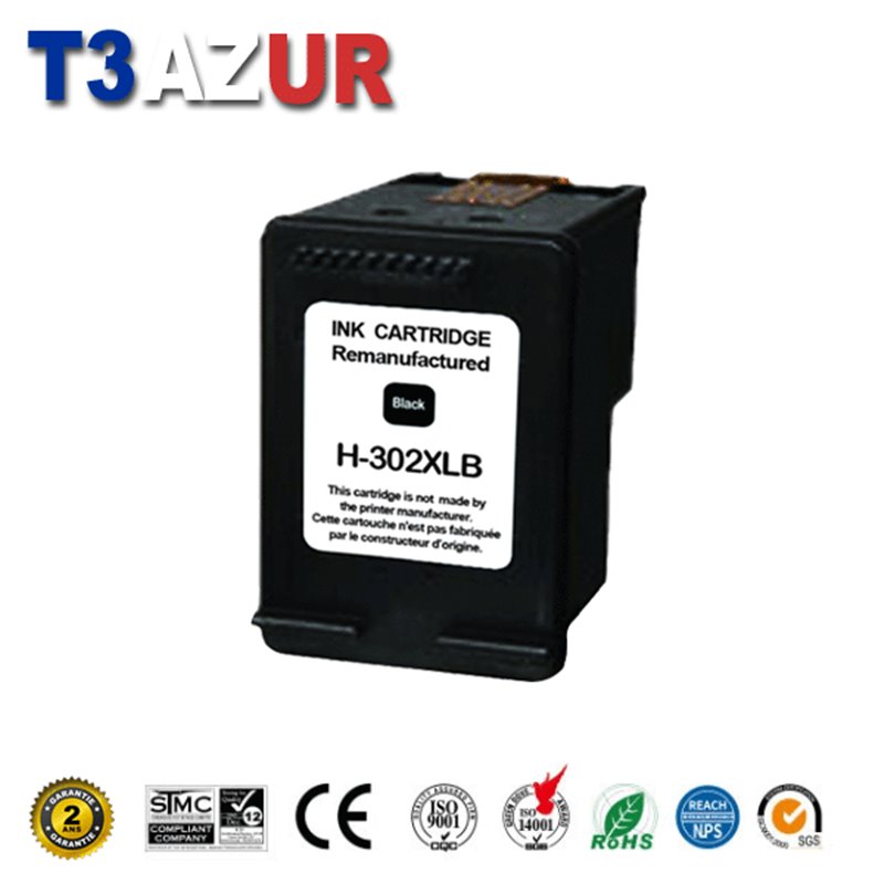 Cartouche compatible HP 302XL (F6U68AE/F6U66AE) - Noire - 20ml