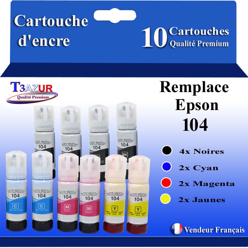 Lot de 10 Encres compatibles Epson 104 - 70ml