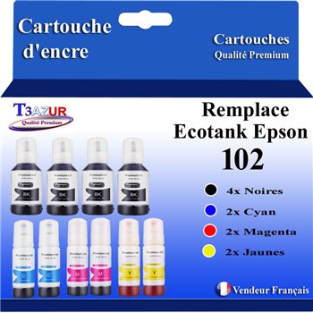 Lot de 10 Bouteilles d'encre compatible avec Epson 102