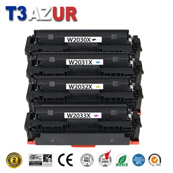 Lot de 4 Toners compatibles HP W2030X/W2030A (415X/415A) (avec puce)