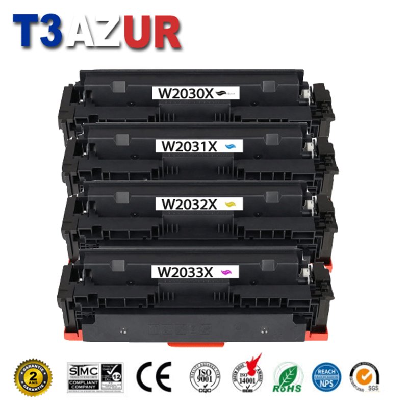 Lot de 4 Toners compatibles HP W2030X/W2030A (415X/415A) (avec puce)