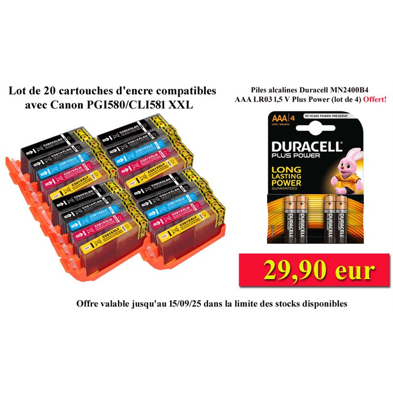 Lot de 10 Cartouches Compatibles Canon PGI-580/CLI851 XXL (2N+2PBK+2C+2M+2J) Lot de 10 Cartouches Compatibles Canon PGI-580/CLI851 XXL (2N+2PBK+2C+2M+2J)