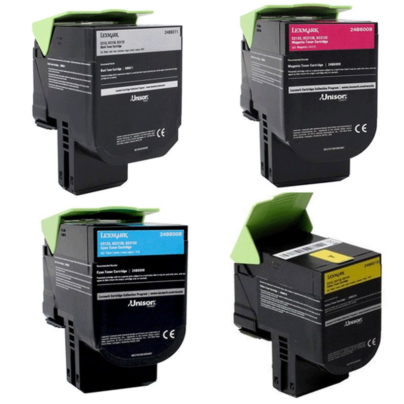 Lot de 4 Toners Original Lexmark C2132/XC2130/XC2132 (Noir+Couleur)