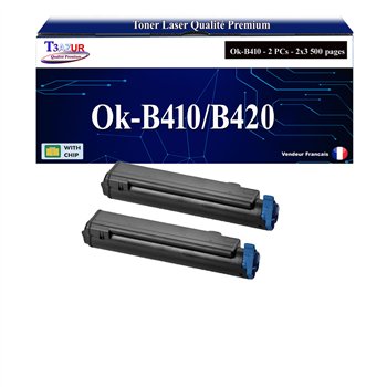 Lot de 2 Toners Compatibles avec OKI B410 Noir – T3AZUR – Haute Qualité pour OKI B410 / B430 / B440 / MB460 / MB470 / MB480