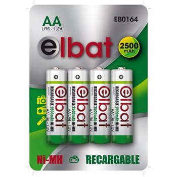 Elbat Pack de 4 Piles Rechargeables LR6 AA 2500mAh