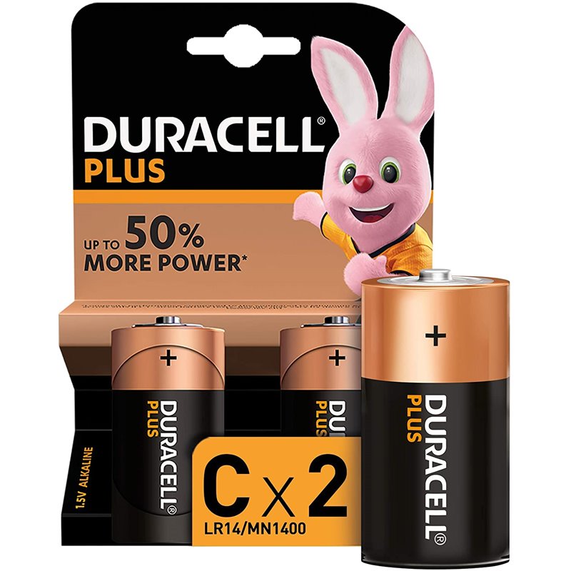 Piles alcalines Duracell C Plus LR14 1,5V - 2 unités