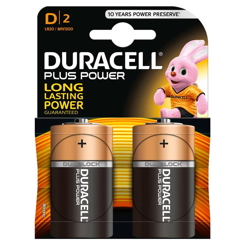 Piles alcalines D Duracell MN1300B2 LR20 1,5V Plus Power (2 unités)