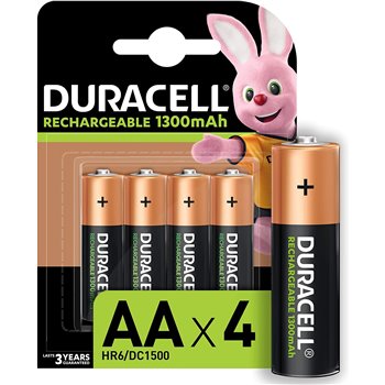 Piles rechargeables Duracell NiHM AA LR6 1,2 V 1300 mAh - Rechargeable - 4 unités