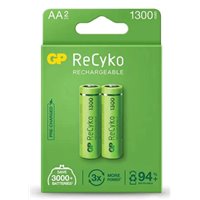 GP ReCyko Pack de 2 Piles Rechargeables 1300mAh AA 1.2V - Préchargées - Fabriquées avec plus de 10% de matériaux recyclés