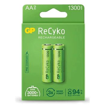 GP ReCyko Pack de 2 Piles Rechargeables 1300mAh AA 1.2V - Préchargées - Fabriquées avec plus de 10% de matériaux recyclés