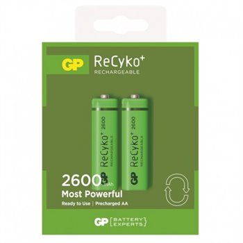 GP ReCyko Pack de 2 Piles Rechargeables 2600mAh AA 1,2V - Préchargées - Durée de vie : Jusqu'à 1 000 fois