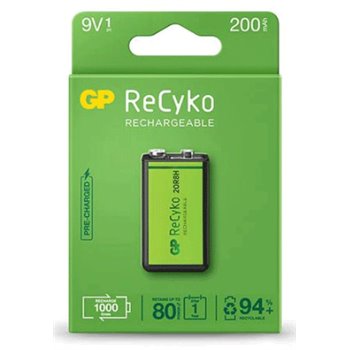 Batterie rechargeable GP ReCyko 200mAh 9V - Préchargée - Durée de vie : jusqu'à 1000 fois