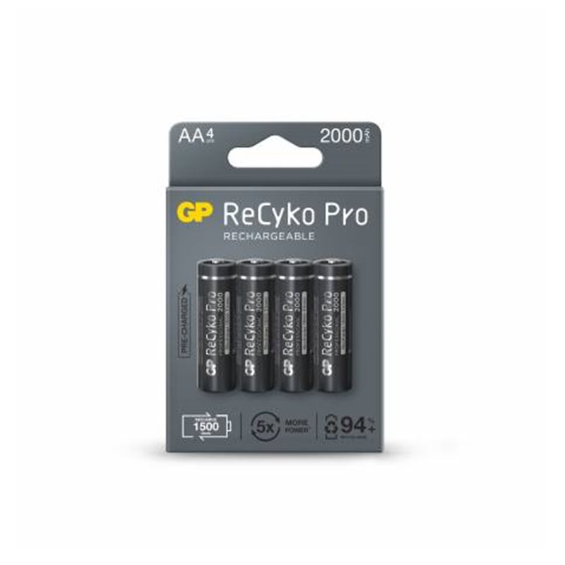 GP ReCyko Pro Pack de 4 Piles Rechargeables 2100mAh AA 1,2V - Préchargées - Durée de vie : Jusqu'à 1 500 fois