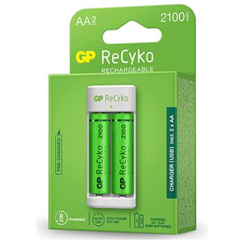 Pack Chargeur USB GP ReCyko + 2 Piles Rechargeables AA 2100mAh